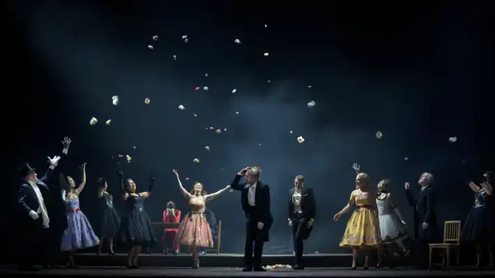 A festive stage set.