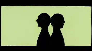 Silhuett av två profiler mot en ljus bakgrund, skapar en optisk illusion av en vas eller två ansikten.