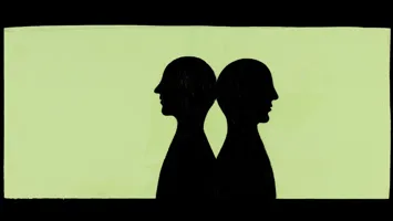 Silhouette of two profiles against a light background, creates an optical illusion of a vase or two faces.